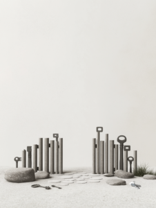 A clinic surrounded by a fence made of keys, each representing a unique solution or treatment option