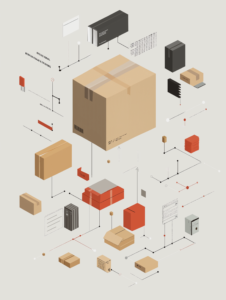 A package transforming into a digital interface, illustrating the seamless transition between physical goods