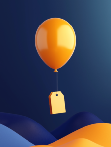 A price tag being lifted by a balloon, illustrating the uplifting effect of transparent