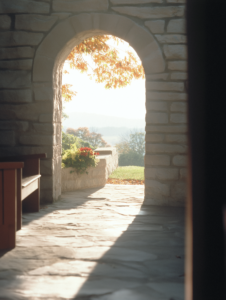 A prominent central stone (keystone) holding together an archway, with surrounding stones supporting it