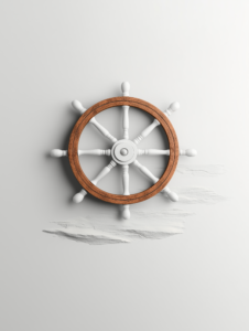 A yacht’s wheel with each spoke made of different tools