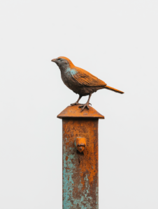 A bird perched on top of a weather vane shaped like a dog, symbolizing the guidance and companionship pets offer