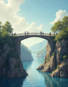 A bridge connecting two different landscapes, represents the role of inclusion in bridging gaps and bringing people together