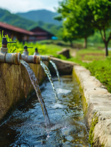 A clean water facility in a rural area, representing the importance of clean water for preventing disease