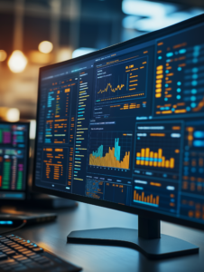 A computer screen filled with graphs, charts, and data points, representing the power of data-driven decision-making in digital transformation