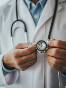 A doctor providing care to a patient, symbolizing the right to health care