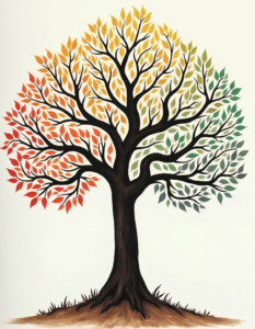 A family tree with branches reaching out in all directions representing the diversity of family structures and relationships