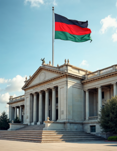 A government building with a flag flying proudly, representing the institutions of democracy