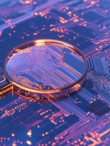 A magnifying glass zooming in on a microchip, illustrating the increased focus on small yet powerful technologies