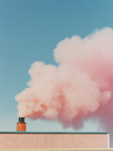 A perfume bottle with its scent forming clouds of shapes and stories, illustrating the power of fragrance to evoke memories and emotions