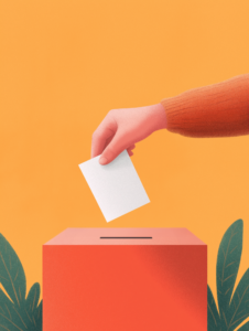 A person casting a vote in a ballot box, representing the right to participate in elections