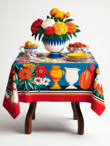 A tablecloth that transforms into a tapestry of flavors, representing the rich cultural stories told through food