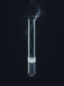 A test tube pouring liquid that transforms into stars, symbolizing the exploration of the unknown through scientific inquiry