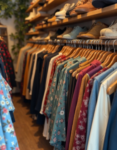 A vintage clothing store filled with unique and timeless pieces, emphasize the enduring appeal of classic fashion