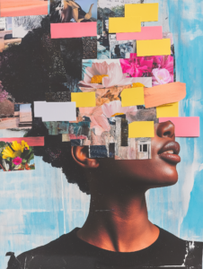 A vision board incorporating sticky notes with affirmations alongside images and goals, symbolizing the power of positive thinking in achieving dreams