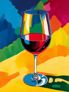 A wine glass with light beaming out, symbolizing the richness and depth of flavor found in fine wines and drinks