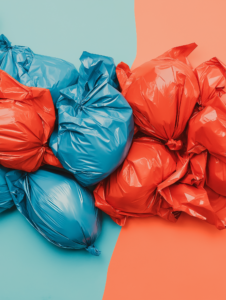 Deflated or over-inflated election balloons in party colors, symbolizing post-election disappointment or celebration