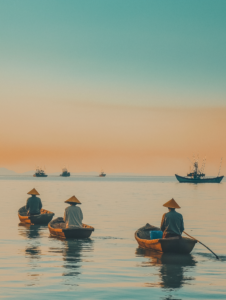 Fishermen practicing sustainable fishing methods, illustrating efforts to maintain fish populations and habitats