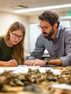 Researchers analyzing data related to food security issues, illustrating the academic effort to understand and solve problems