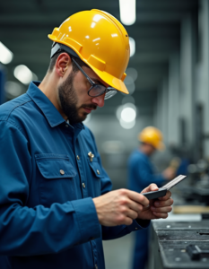 Worker inspecting a finished product with a critical eye, emphasizing the importance of quality control in manufacturing