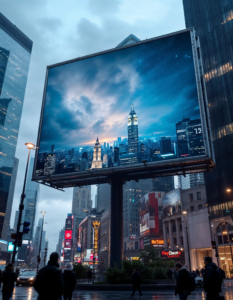 A billboard that interacts with its surroundings, such as incorporating the cityscape or weather conditions