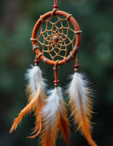 A close-up of a Native American dreamcatcher, believed to protect people from bad dreams