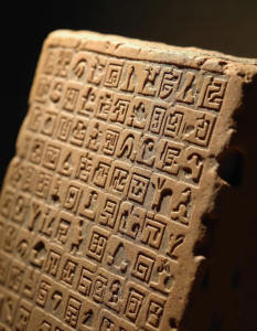 A close-up of the Rosetta Stone, highlighting the key to deciphering ancient Egyptian hieroglyphics