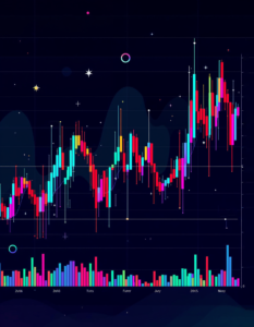 A colorful chart depicting the volatile fluctuations of cryptocurrency prices