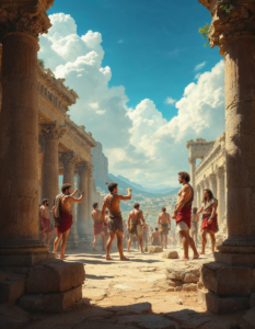 A coming-of-age ritual in ancient Greece, with young men undergoing trials to prove their manhood