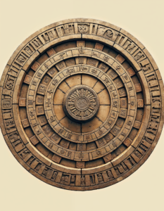 A detailed illustration of the Aztec calendar, showcasing its intricate symbols and astronomical significance