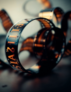 A film reel unwinding, symbolizing the passage of time and the unfolding of a narrative