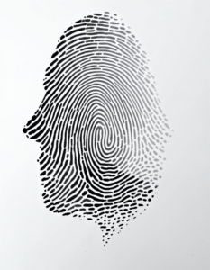 A fingerprint transforming into a unique pattern, representing the individuality and uniqueness of each person’s identity