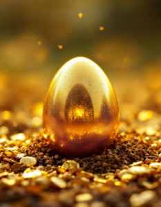 A golden egg hatching, representing the wealth and prosperity achieved through successful entrepreneurship