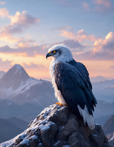 A griffin perched on a mountaintop, its sharp eyes scanning the landscape below