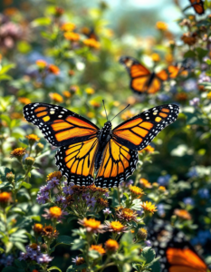 A monarch butterfly migration, highlighting the complex journey and synchronized behavior of these insects