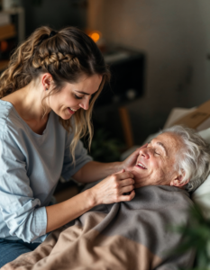 A music therapist using music to help a patient heal and express themselves, demonstrating the therapeutic power of music