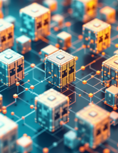 A network of interconnected blocks, each symbolizing a transaction recorded on the blockchain