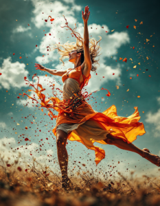 A person dancing with abandon, expressing their joy and freedom through movement inspired by music