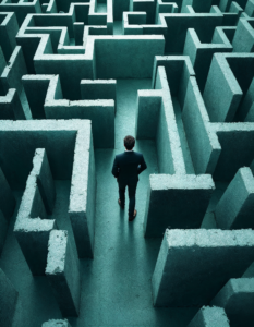 A person navigating a maze, representing the continuous learning and adaptation required in entrepreneurship