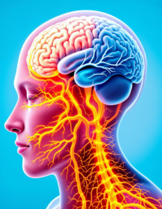 A visualization of the nervous system, highlighting the brain, spinal cord, and nerves