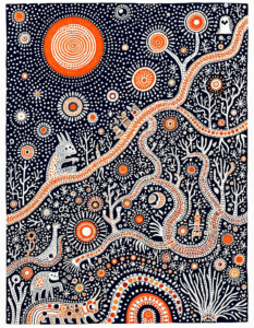 An Aboriginal Australian Dreamtime story depicting the creation of the world and its inhabitants, including mythical beings