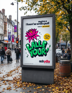 An advertisement using guerrilla marketing tactics to create buzz and surprise in unexpected places