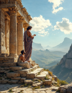 An oracle consulting the gods at Delphi, seeking guidance and prophecies for the future