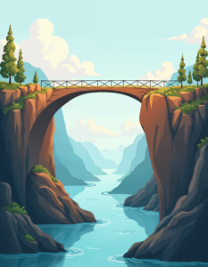 Bridge connecting two cliffs over a chasm, illustrates how insurance bridges the gap between risk and financial security