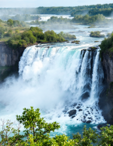 Niagara Falls, a powerful waterfall cascading down a cliff face