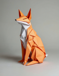 A lifelike origami animal, such as a fox, a bird, or a rabbit, showcasing the intricate folds and details