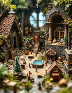 A miniature museum with tiny exhibits and artifacts, showcasing a collection of miniature wonders