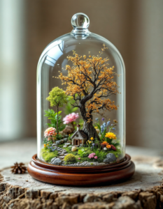 A miniature world under a glass dome, creating a sense of wonder and preserving the delicate scene