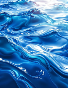 Fluid waves in various shades of blue, mimicking the flow of water under sunlight