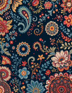 Free-flowing paisleys, mandalas, and floral motifs in rich jewel tones